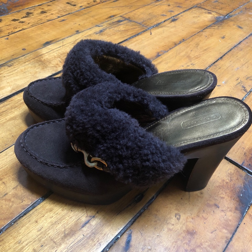 Coach IDYLE heeled, fur trimmed, clog, size 9